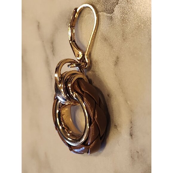 Chaps Gold-Tone & Brown Braided Hoop Leverback Earrings For Women - Picture 5 of 5